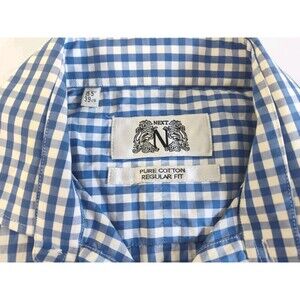 NEXT Blue Check Pattern Cotton French Cuff Work Shirt Dress 15.5 Long Sleeve